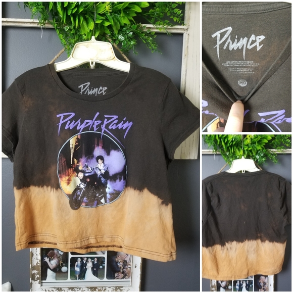 Hand bleached distressed crop Prince tee